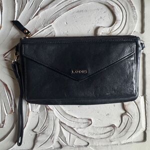 Lodis black leather wallet wristlet